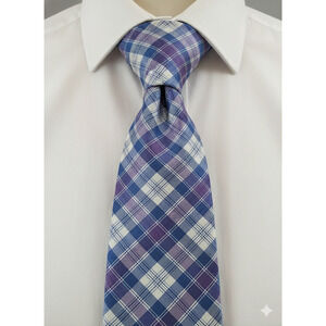 Nautica purple blue white plaid silk tie - 59"